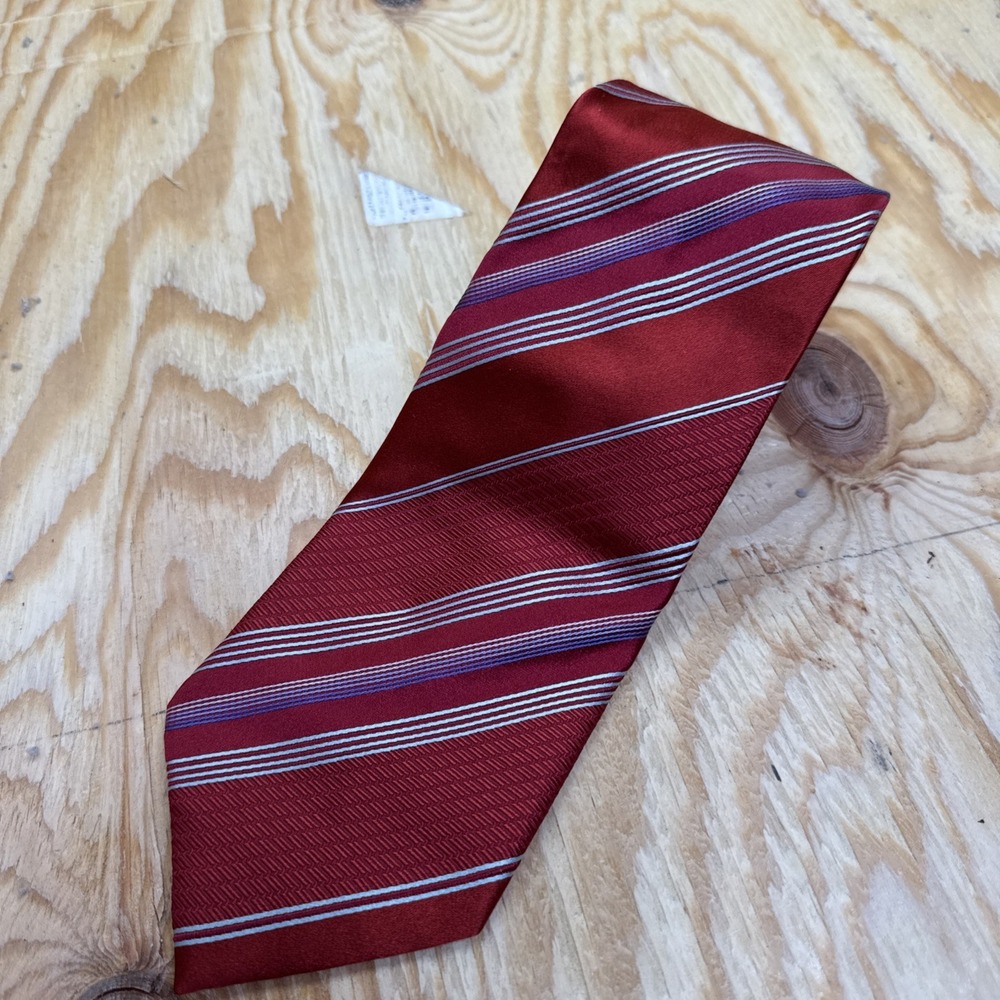 Ermenegildo Zegnaโ Necktie Red Silver Striped Regimental Classic Designer Office